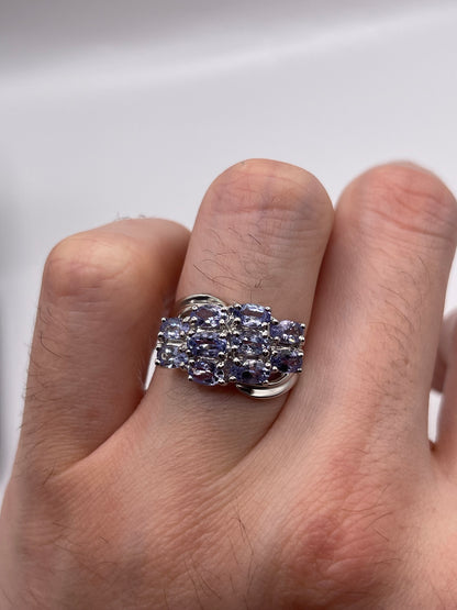 9ct white gold tanzanite cluster ring