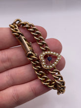 Load image into Gallery viewer, Antique 9ct rose gold sapphire and pearl heart bracelet
