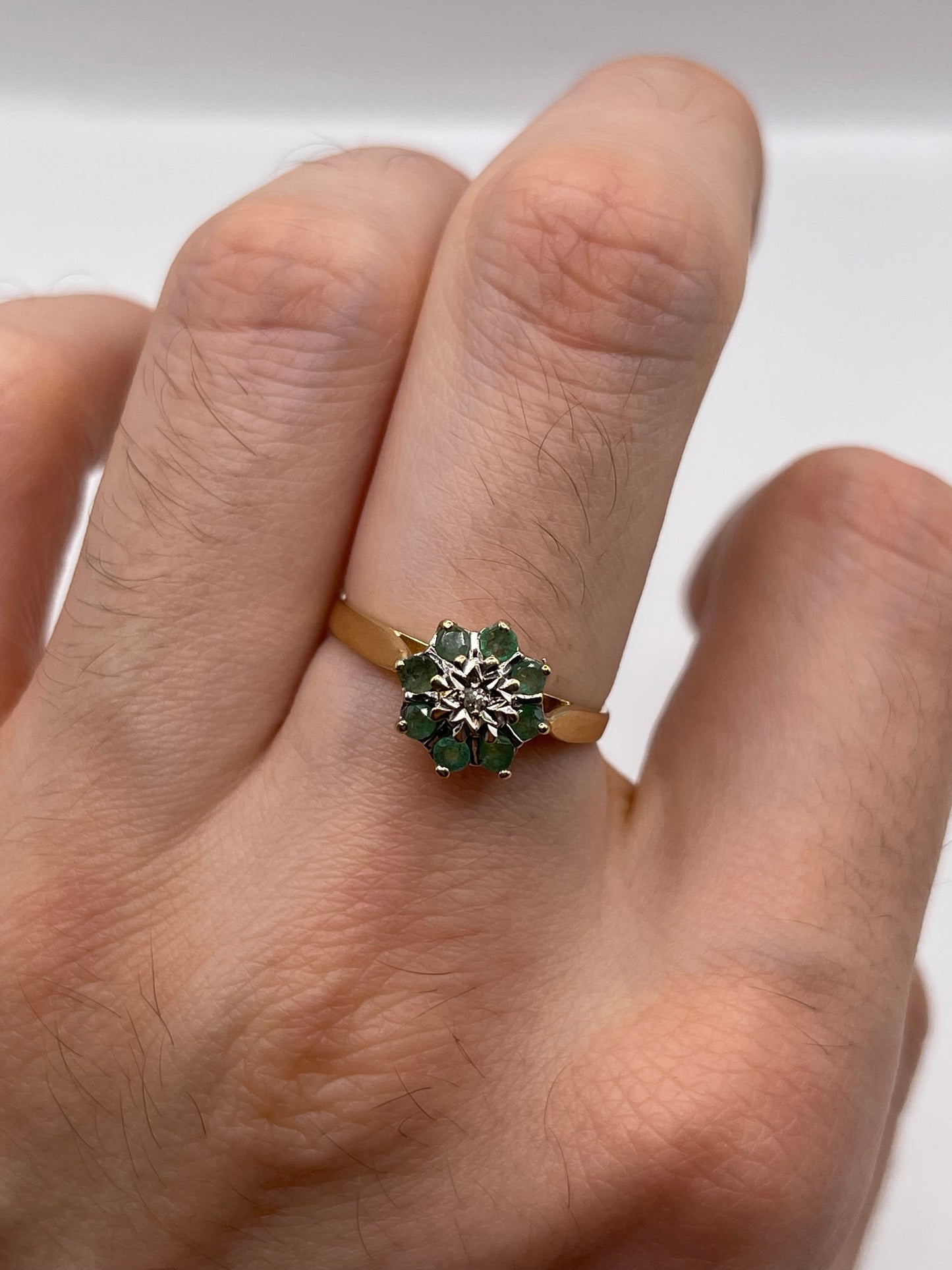 9ct gold emerald and diamond ring