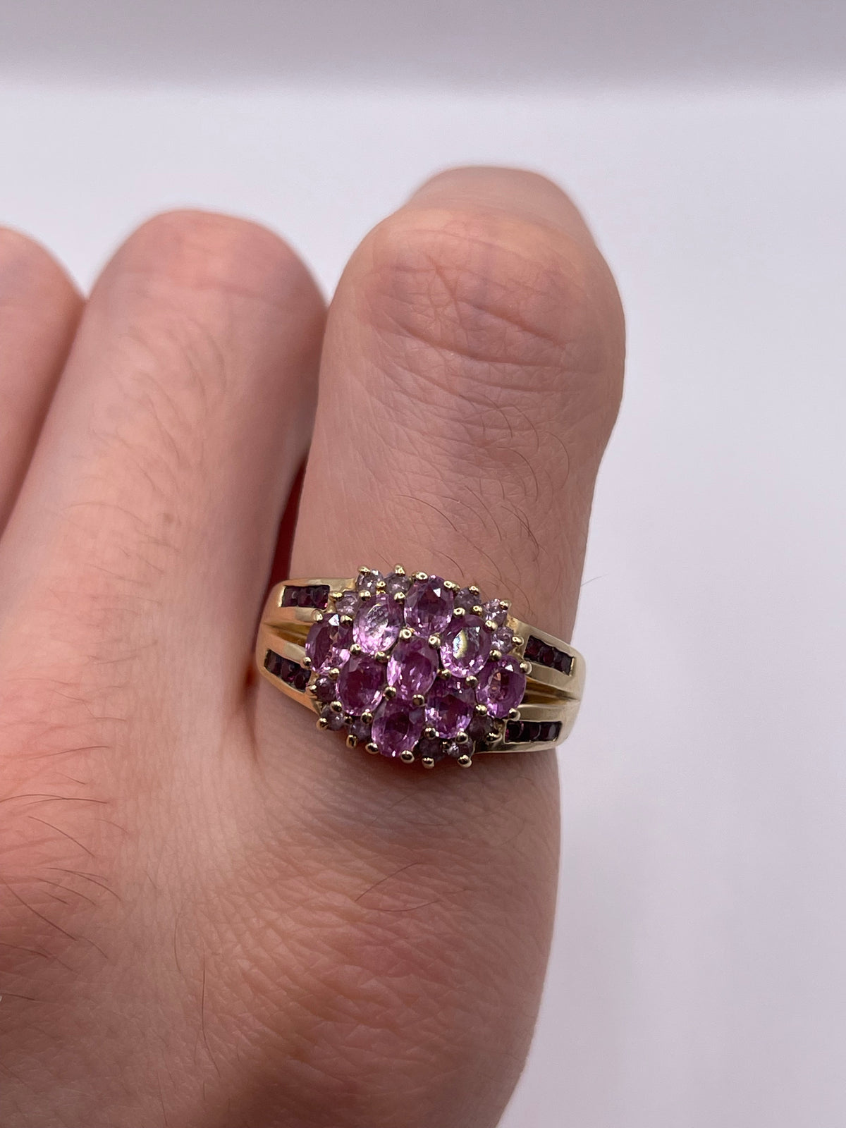 9ct gold pink sapphire cluster ring
