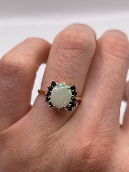 9ct gold opal and sapphire ring