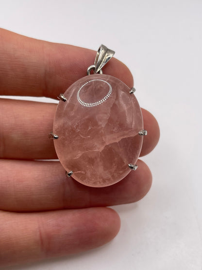 Silver rose quartz pendant