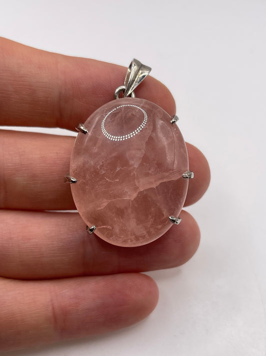 Silver rose quartz pendant