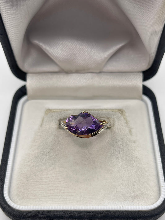 9ct gold amethyst and diamond ring
