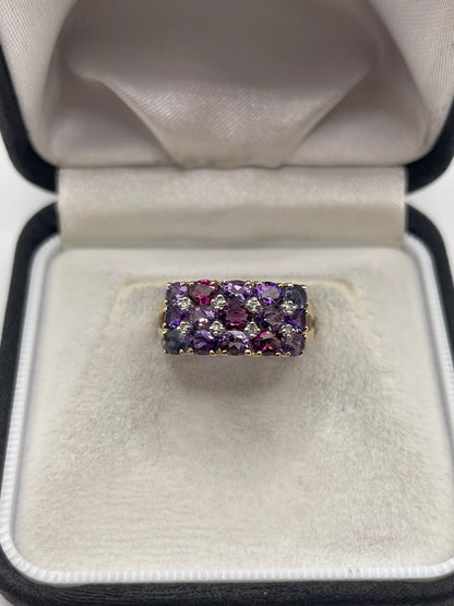 9ct gold multi gemstone and diamond ring