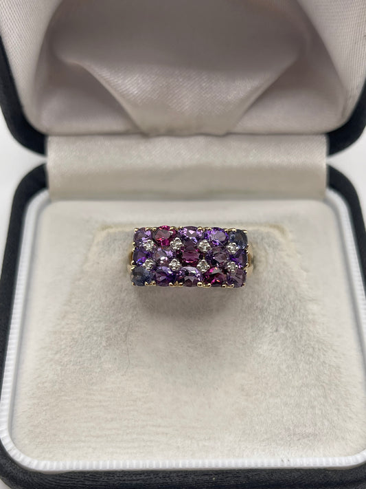 9ct gold multi gemstone and diamond ring