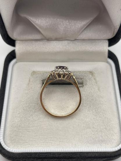 9ct gold amethyst and diamond ring