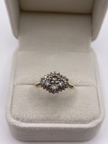 9ct gold aquamarine and diamond ring