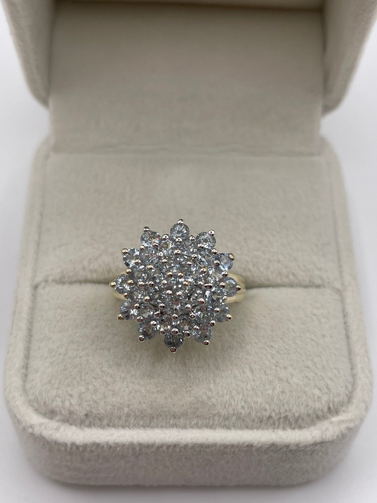 9ct gold aquamarine clusyer ring