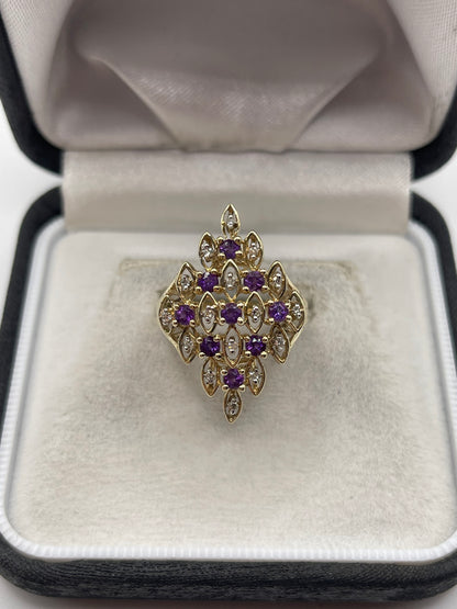 9ct gold amethyst and diamond ring