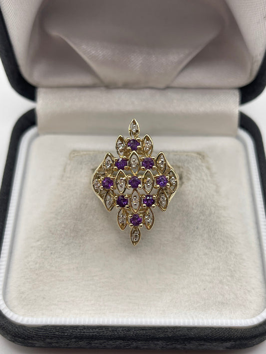 9ct gold amethyst and diamond ring