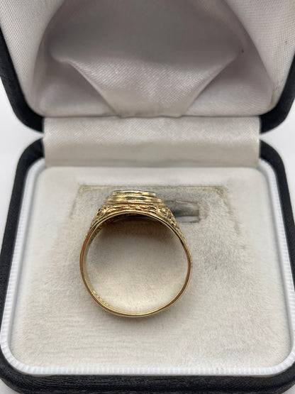 Heavy 9ct gold diamond signet ring