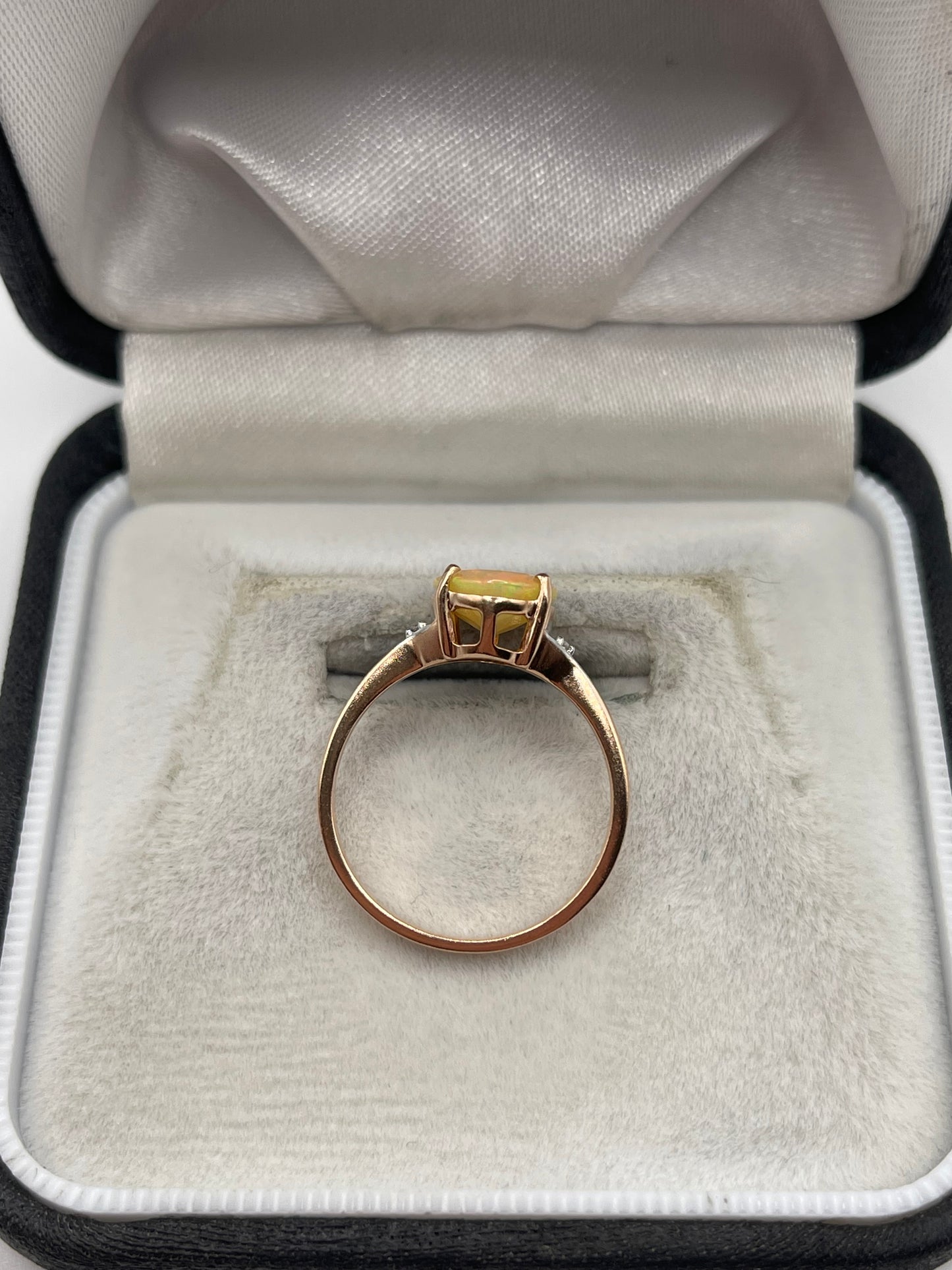 9ct rose gold opal and diamond ring
