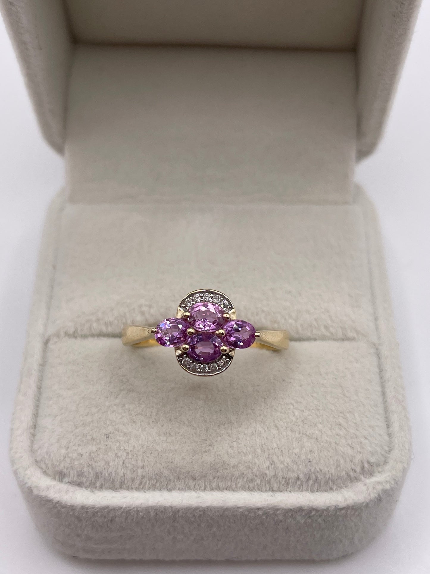 9ct gold pink sapphire and zircon ring