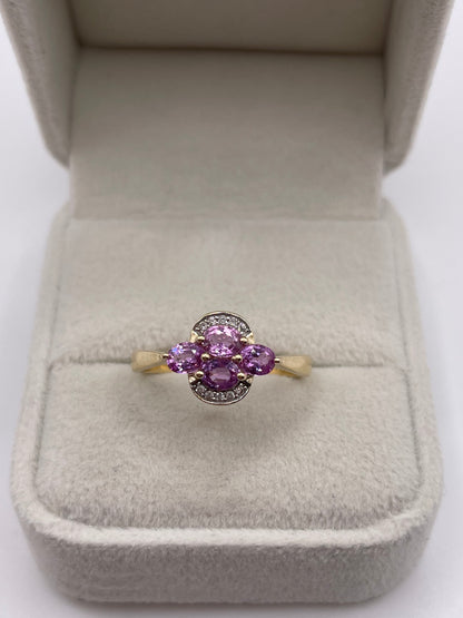 9ct gold pink sapphire and zircon ring