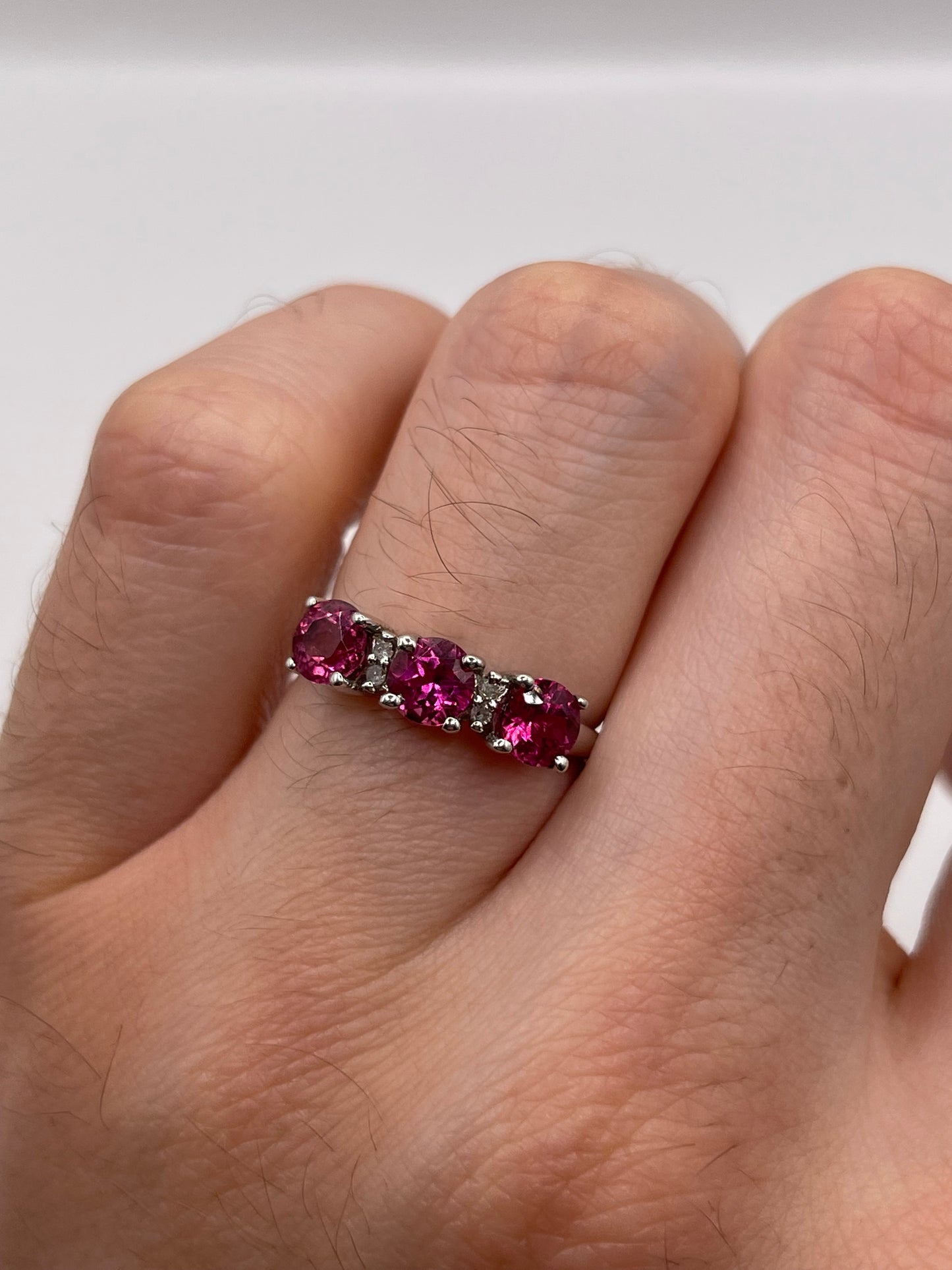 9ct white gold pink topaz and diamond ring