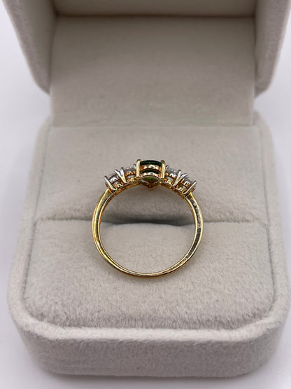 9ct gold diopside and zircon ring