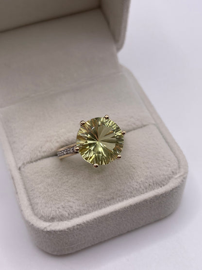 9ct gold lemon quartz and diamond ring
