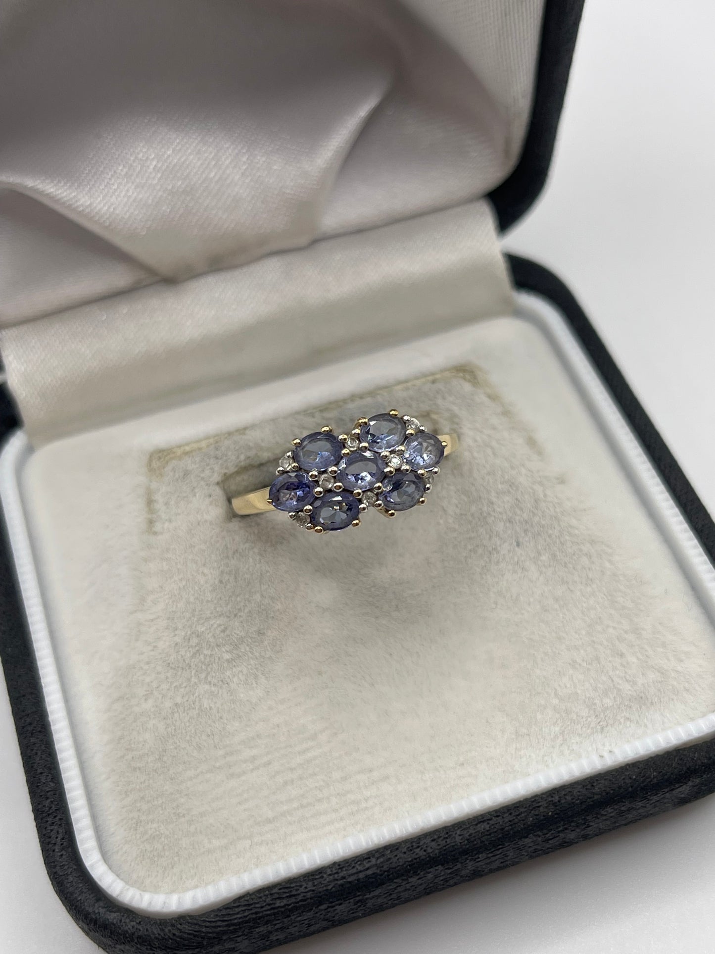 9ct gold tanzanite and zircon ring
