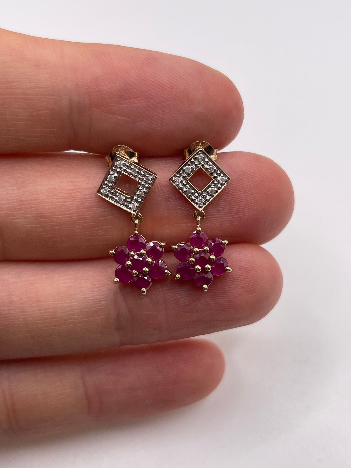 9ct gold ruby and diamond earrings