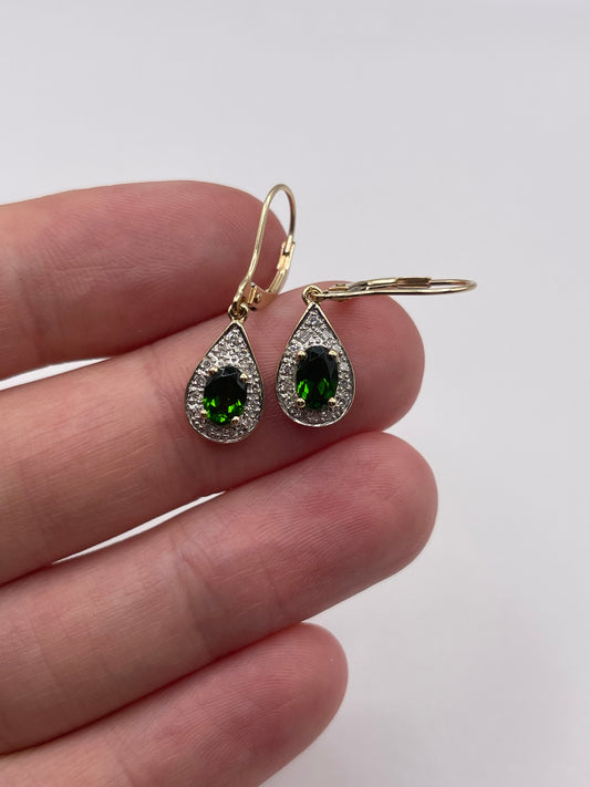 9ct gold diopside and diamond earrings