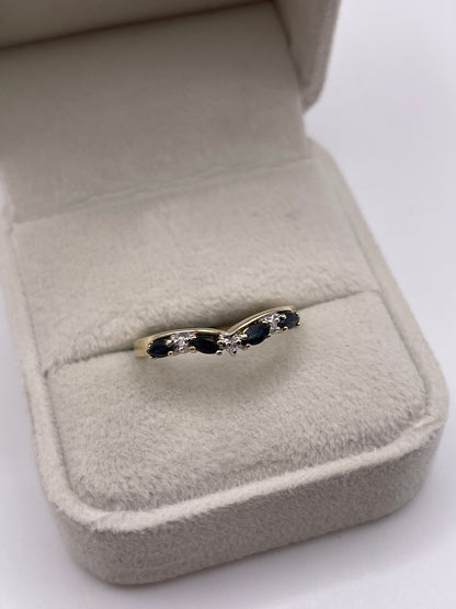 9ct gold sapphire and diamond wishbone ring