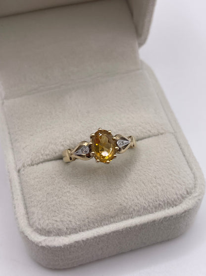 9ct gold citrine and diamond ring