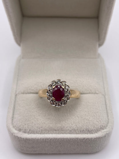 9ct gold ruby and diamond ring