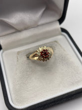 Load image into Gallery viewer, 9ct gold garnet flower ring
