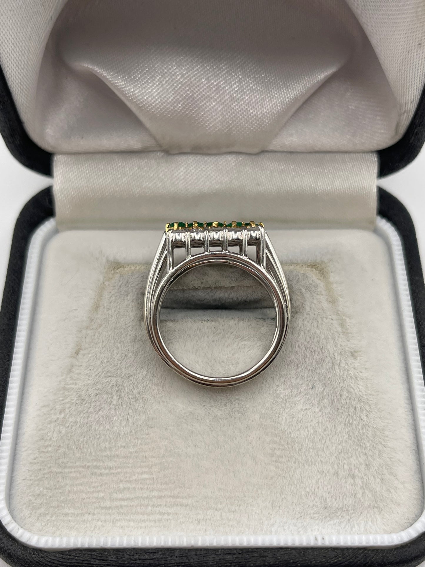 18ct two tone gold emerald and diamond ring