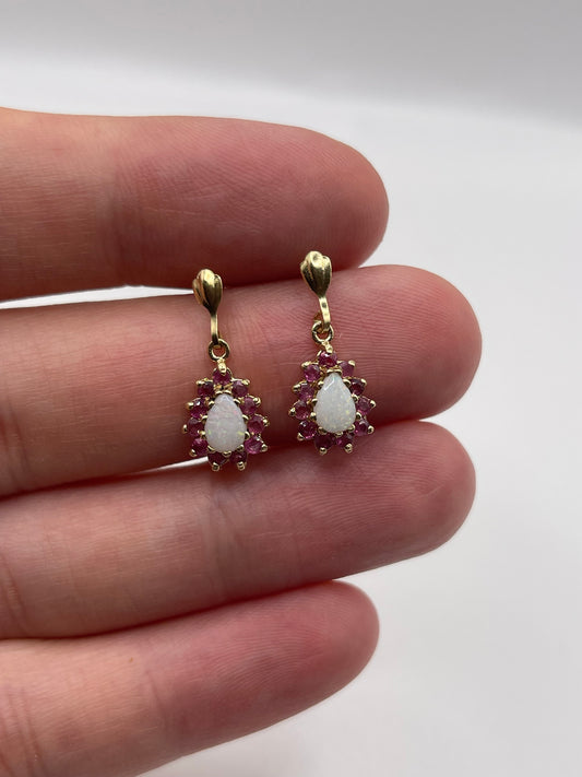 9ct gold opal and ruby earrings
