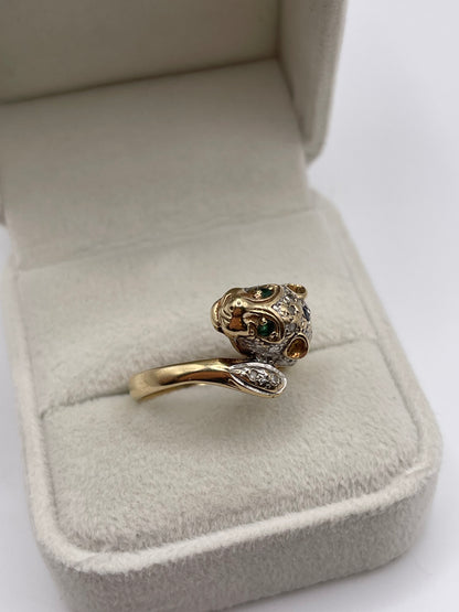 9ct gold sapphire, emerald and diamond panther ring