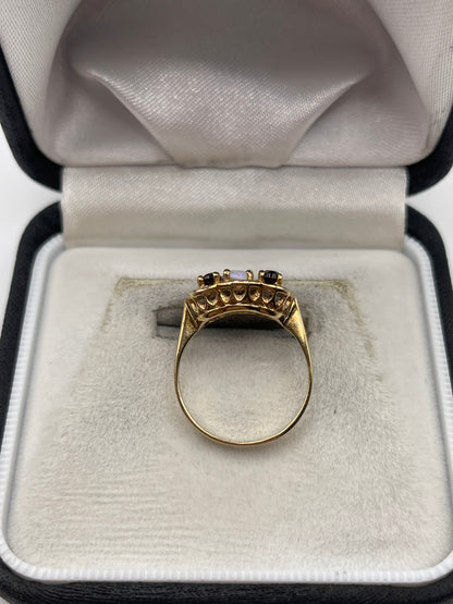 9ct gold opal, garnet and zircon ring