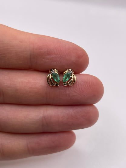 9ct gold emerald and diamond earrings