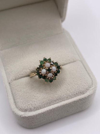 9ct gold opal and emerald ring