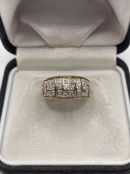 9ct gold diamond Greek key ring
