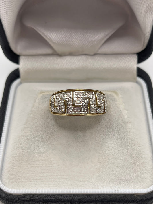 9ct gold diamond Greek key ring