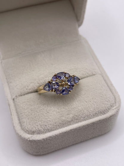 9ct gold tanzanite cluster ring
