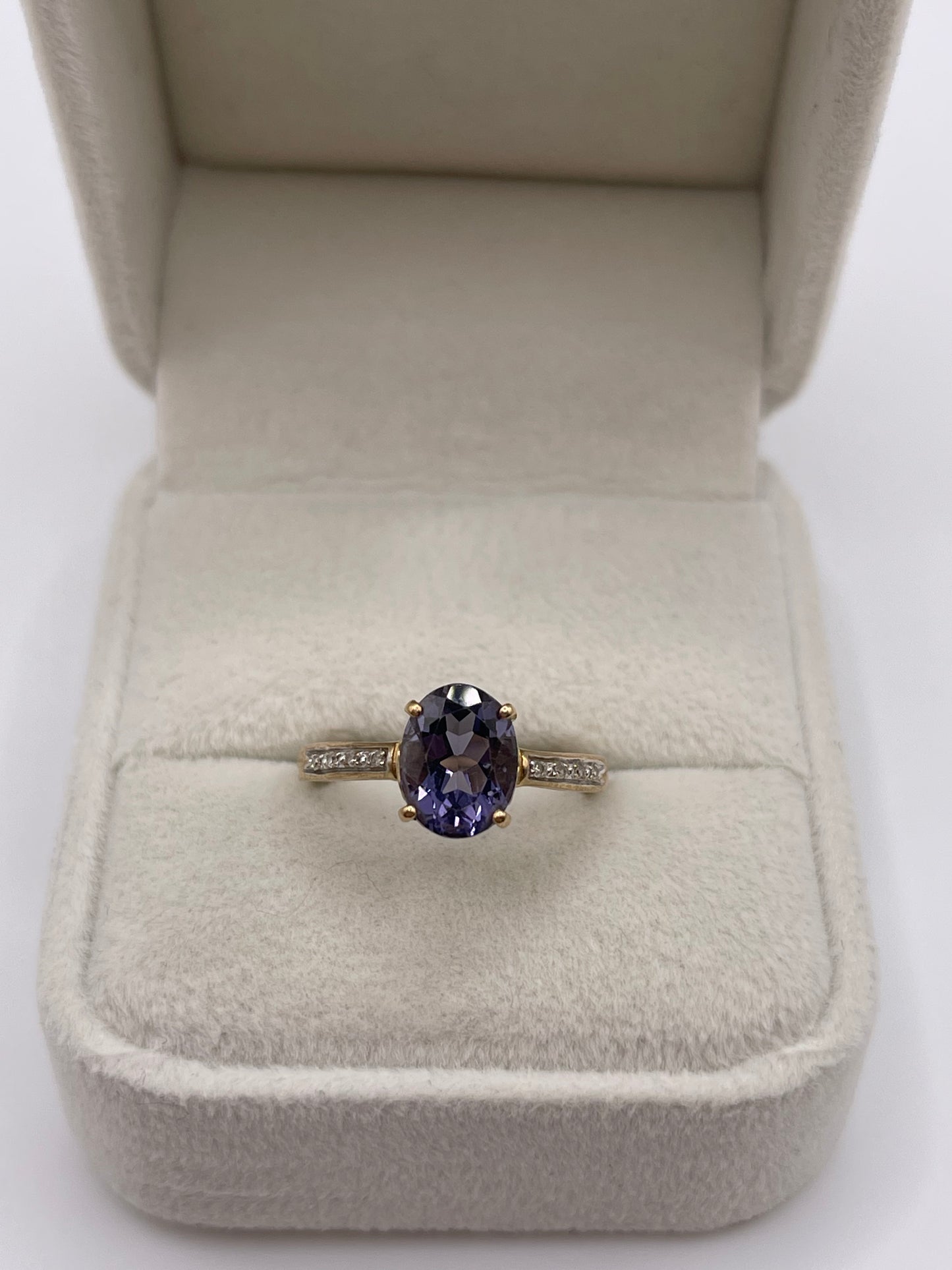 9ct gold iolite and diamond ring