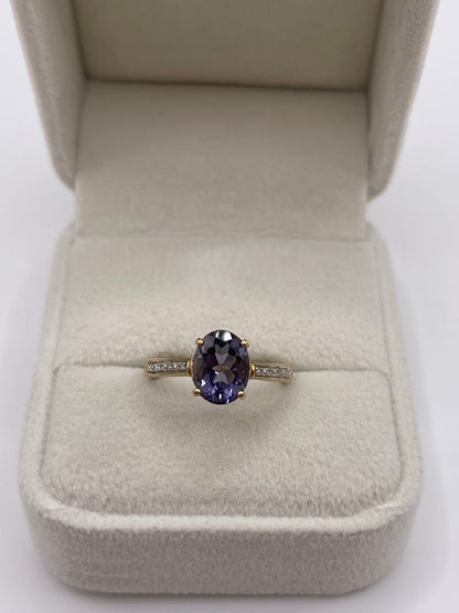 9ct gold iolite and diamond ring
