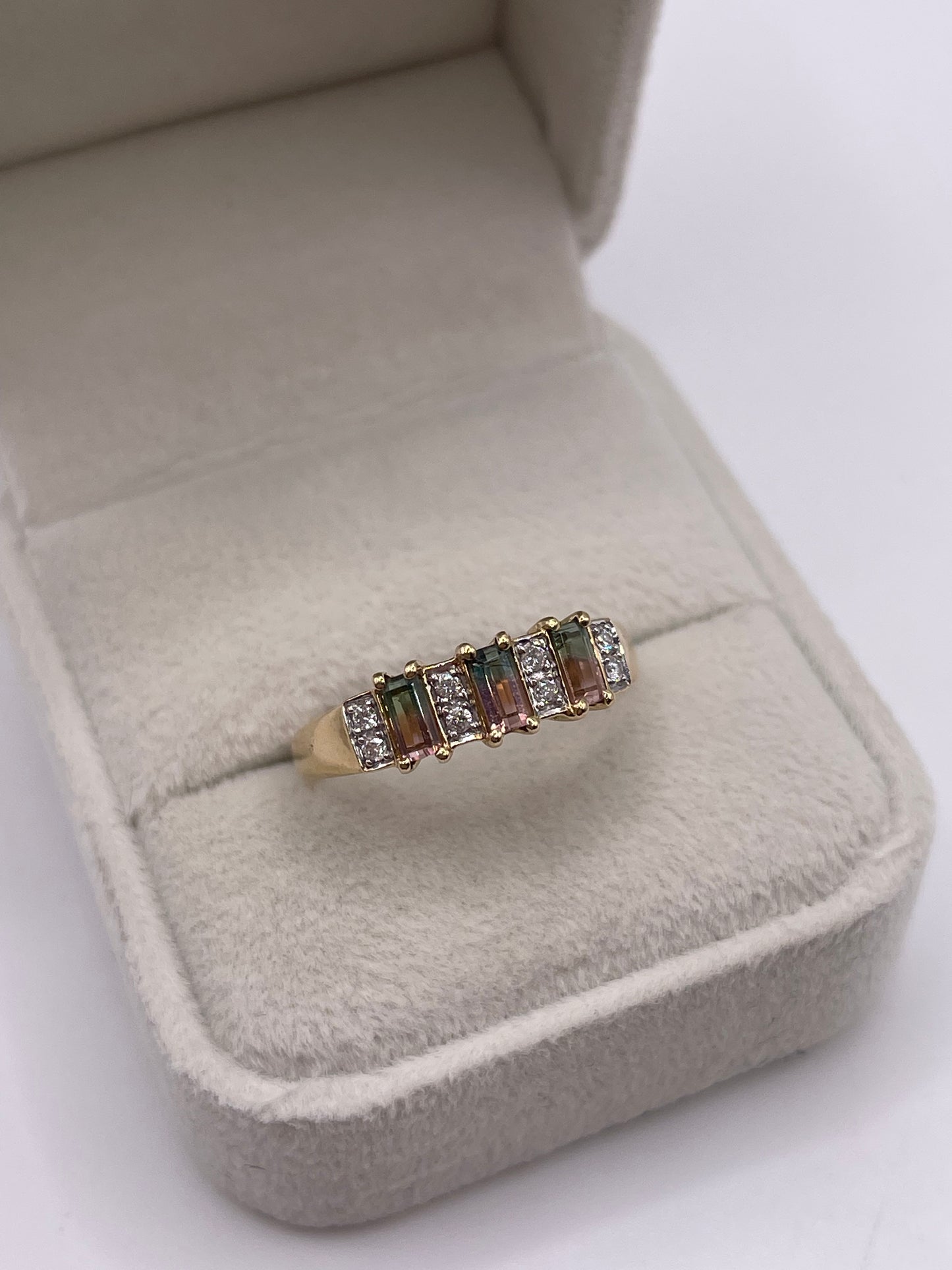 9ct gold watermelon tourmaline and diamond ring
