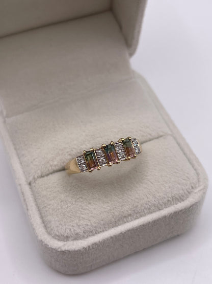 9ct gold watermelon tourmaline and diamond ring