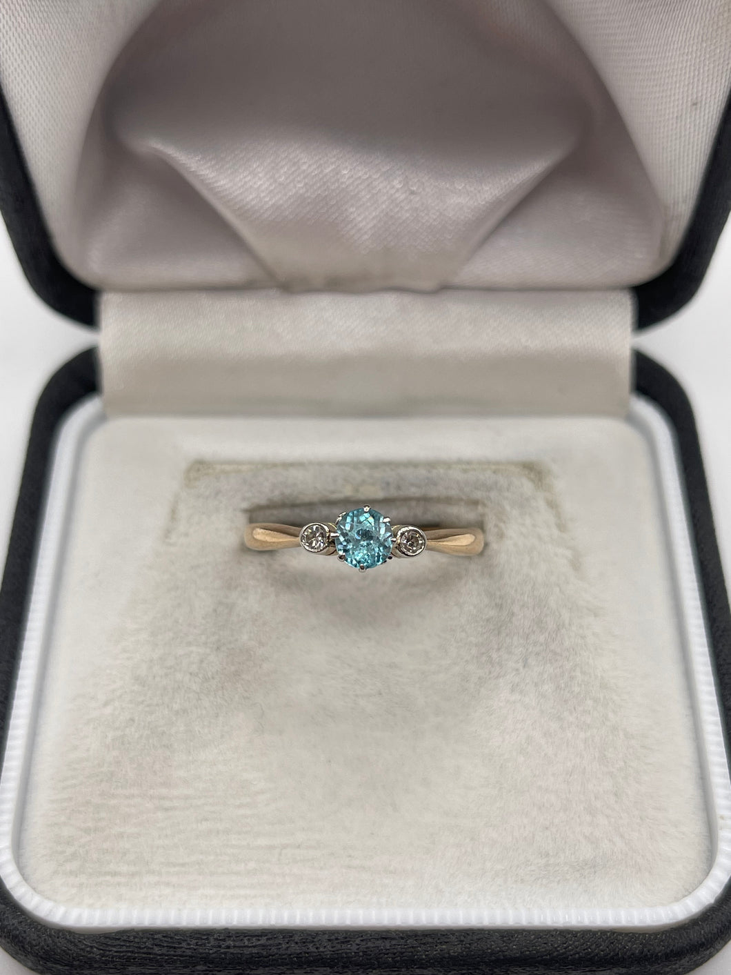 9ct gold blue zircon and diamond ring