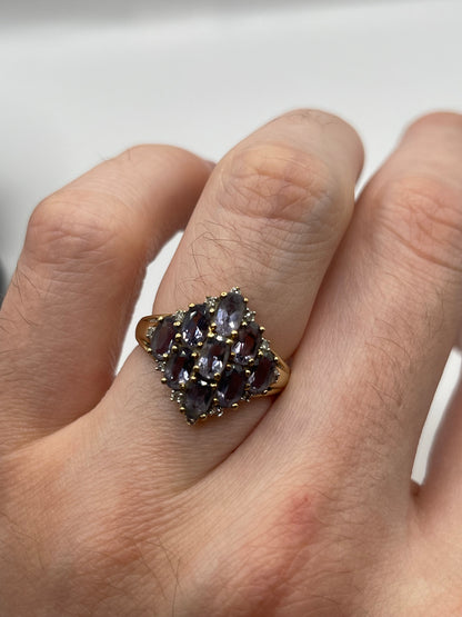 9ct gold iolite and diamond ring