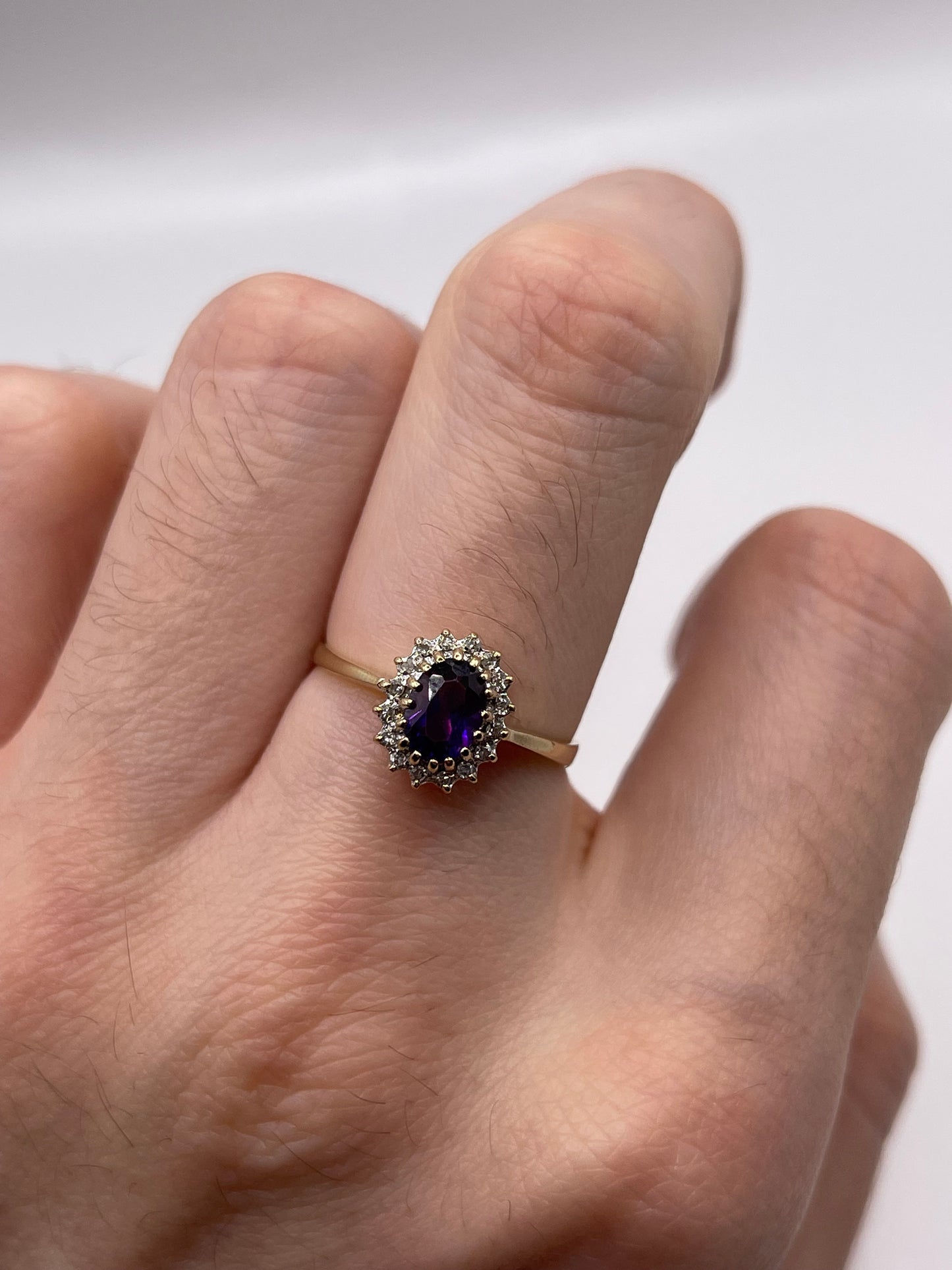 9ct gold amethyst and diamond ring