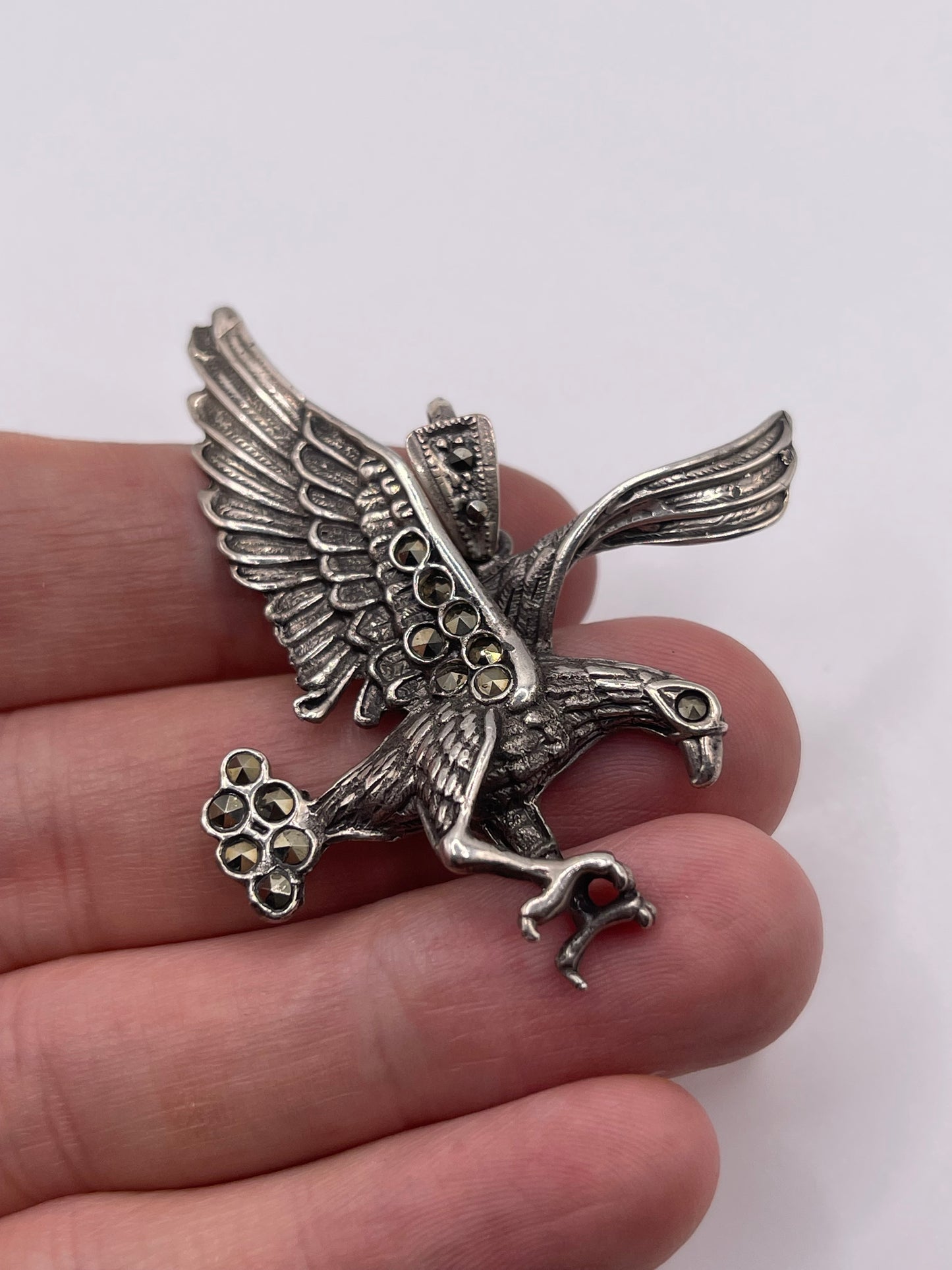 Silver marcasite eagle pendant