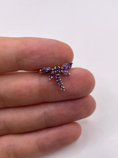 9ct gold amethyst dragonfly brooch