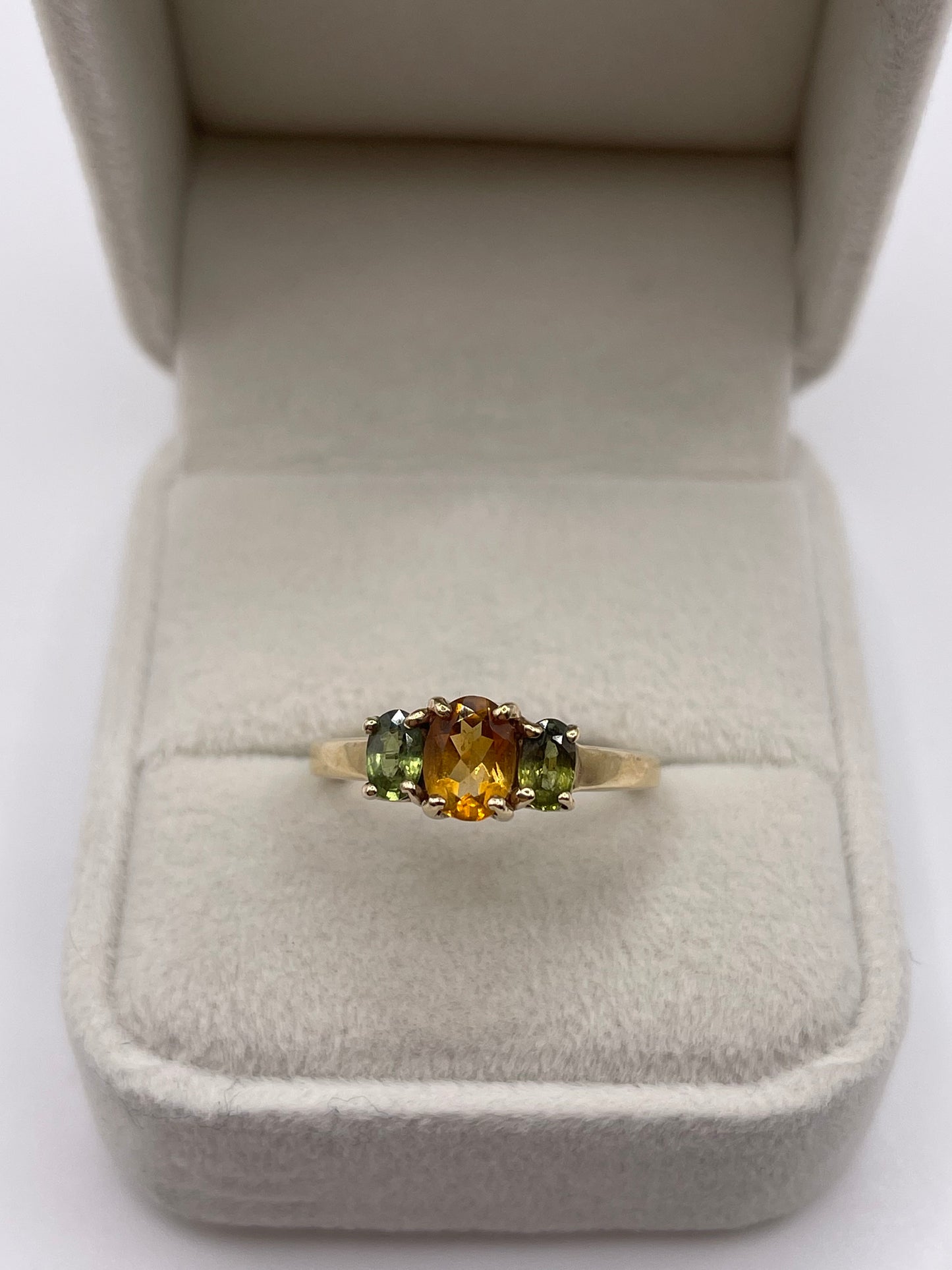 9ct gold citrine and green sapphire ring