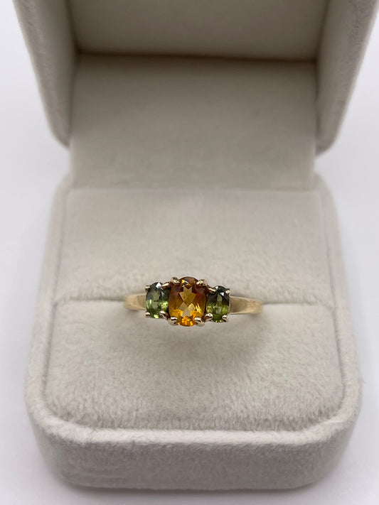 9ct gold citrine and green sapphire ring