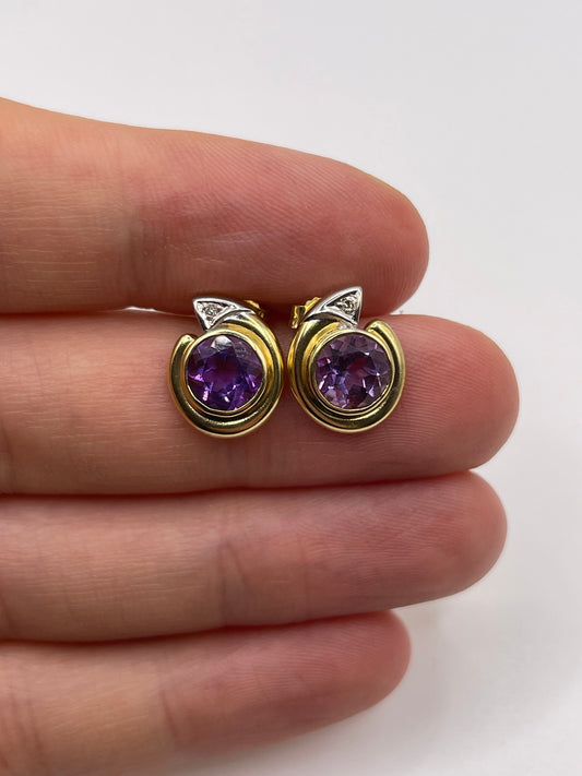 9ct gold amethyst and diamond earrings